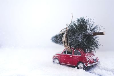 Close-up of car on snow