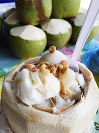 Close-up of coconut ice cream with peanuts