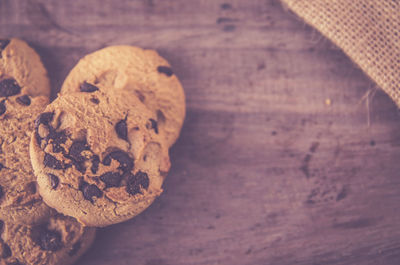 Close-up of chocolate chip cookies on table