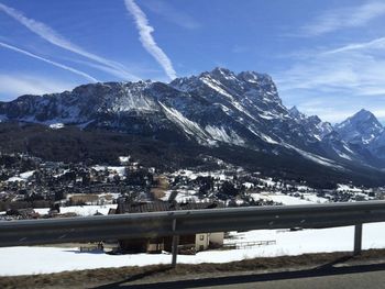 Scenic view of mountains against sky during winter