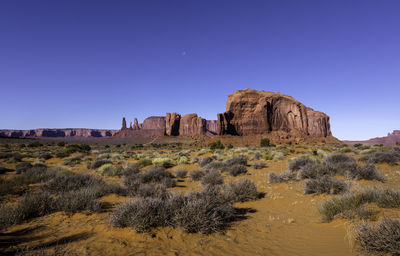 Rock formations on landscape against clear sky