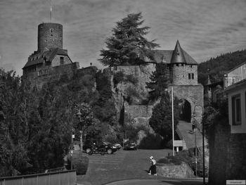 People in front of building