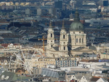 High angle view of st. stephen's basilica in budapest, hungary at dusk