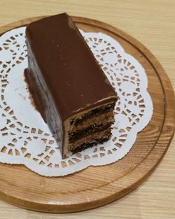 Close-up of cake in plate on table