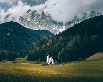 Scenic view of land and mountains against sky