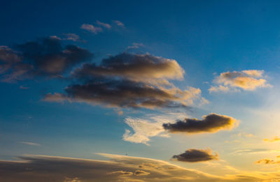 Low angle view of cloudy sky during sunset