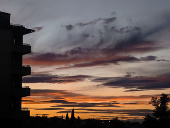 Low angle view of silhouette buildings against sky during sunset