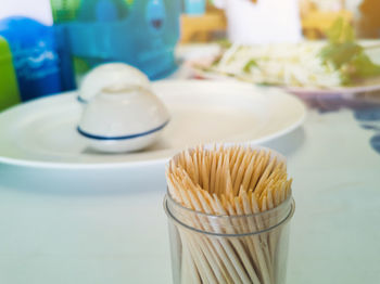 Close-up of ice cream in bowl on table