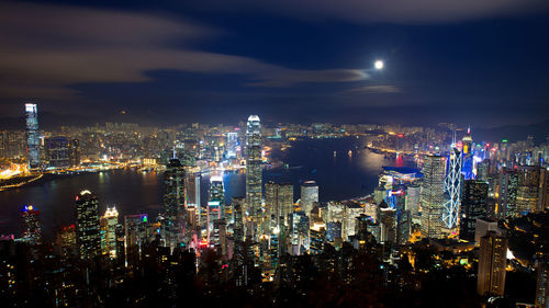 Aerial view of hong kong cityscape at night