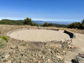 Scenic view of land against clear blue sky