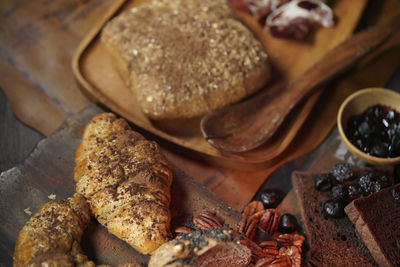 High angle view of breakfast on table