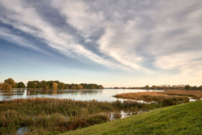 Scenic view of lake against sky during sunset