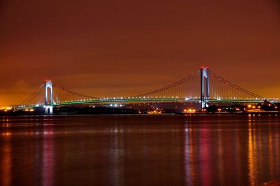 View of suspension bridge at night