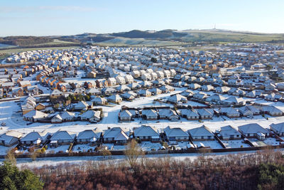 High angle view of townscape against sky