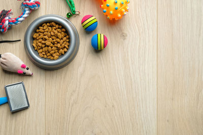 High angle view of candies in jar on table