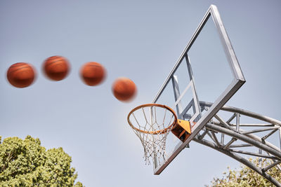 Low angle view of basketball hoop against clear sky