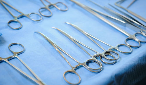High angle view of scissors at hospital