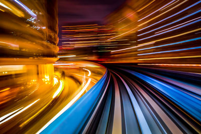 Light trails on road in city at night