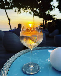 Close-up of wineglass on table