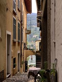 Empty alley amidst buildings in city