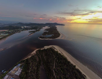 Aerial view of sea during sunset