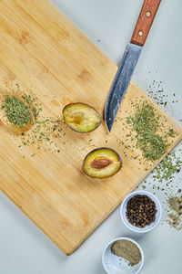 High angle view of breakfast on table