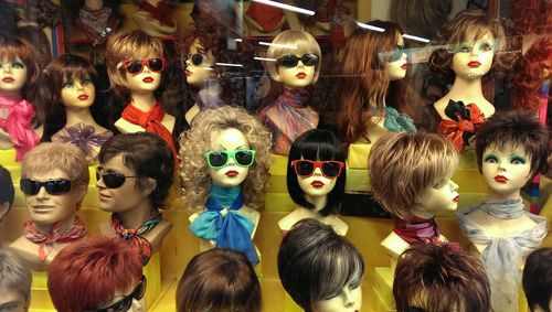 Close-up of mannequins wearing sunglasses