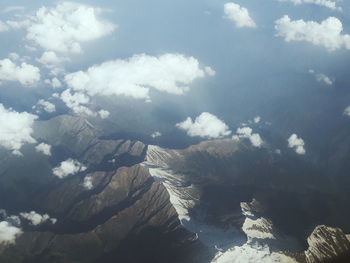 Aerial view of clouds over landscape against sky