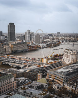 High angle view of buildings in city