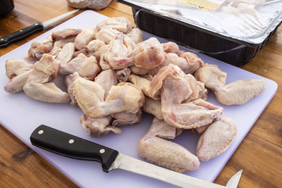 High angle view of food on cutting board