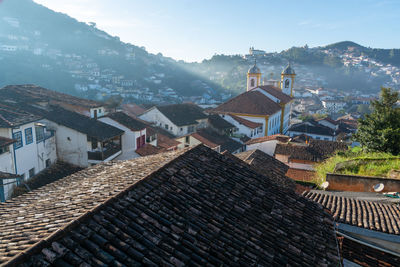 High angle view of buildings in city