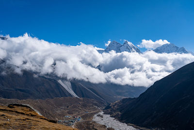 Scenic view of snowcapped mountains against sky