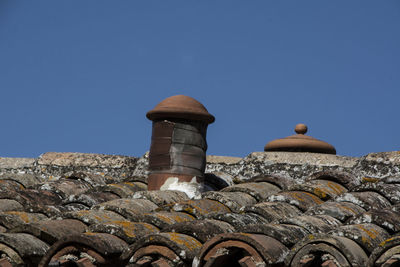 Low angle view of building against clear blue sky