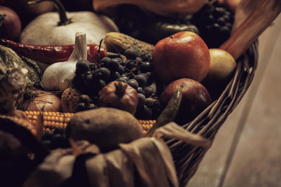 High angle view of fruits in basket