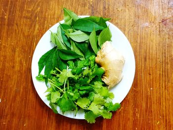 High angle view of salad in plate on table