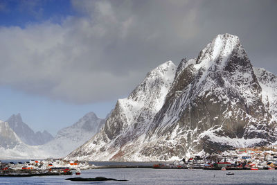 Scenic view of snowcapped mountains against sky