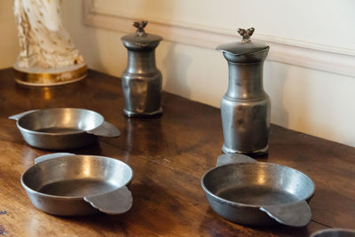 High angle view of glasses on table