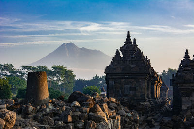 Panoramic view of temple building against sky