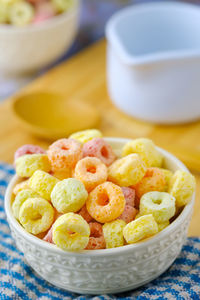 Close-up of breakfast served on table