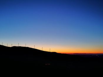 Scenic view of silhouette landscape against clear sky during sunset