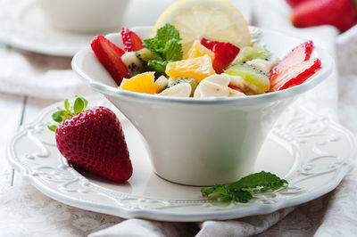 Close-up of fruits in bowl on table