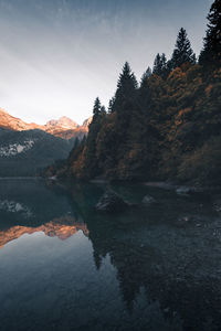 Scenic view of lake against sky during sunset