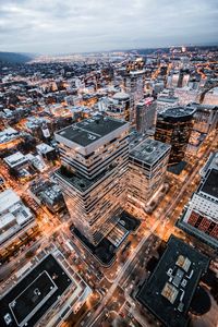 High angle view of city at night