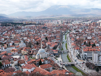 High angle view of townscape against sky