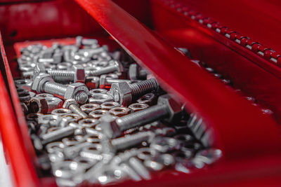 Full frame shot of metal container on table