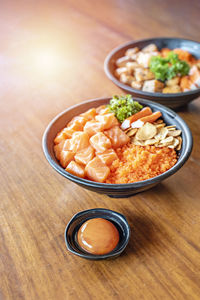 High angle view of food on table