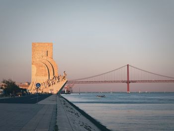 View of suspension bridge against clear sky