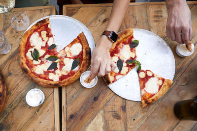 High angle view of pizza on table