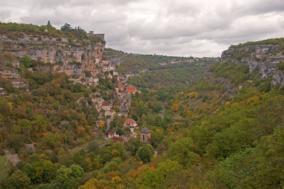 High angle view of trees on landscape against sky