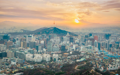Aerial view of seoul at sunset